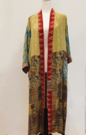 Luxury Mixed Print Silk Kimono Duster is Sophisticated (Mustard)