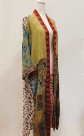 Luxury Mixed Print Silk Kimono Duster is Sophisticated (Mustard)