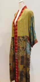 Luxury Mixed Print Silk Kimono Duster is Sophisticated (Mustard)