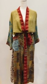 Luxury Mixed Print Silk Kimono Duster is Sophisticated (Mustard)