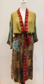 Luxury Mixed Print Silk Kimono Duster is Sophisticated (Mustard)