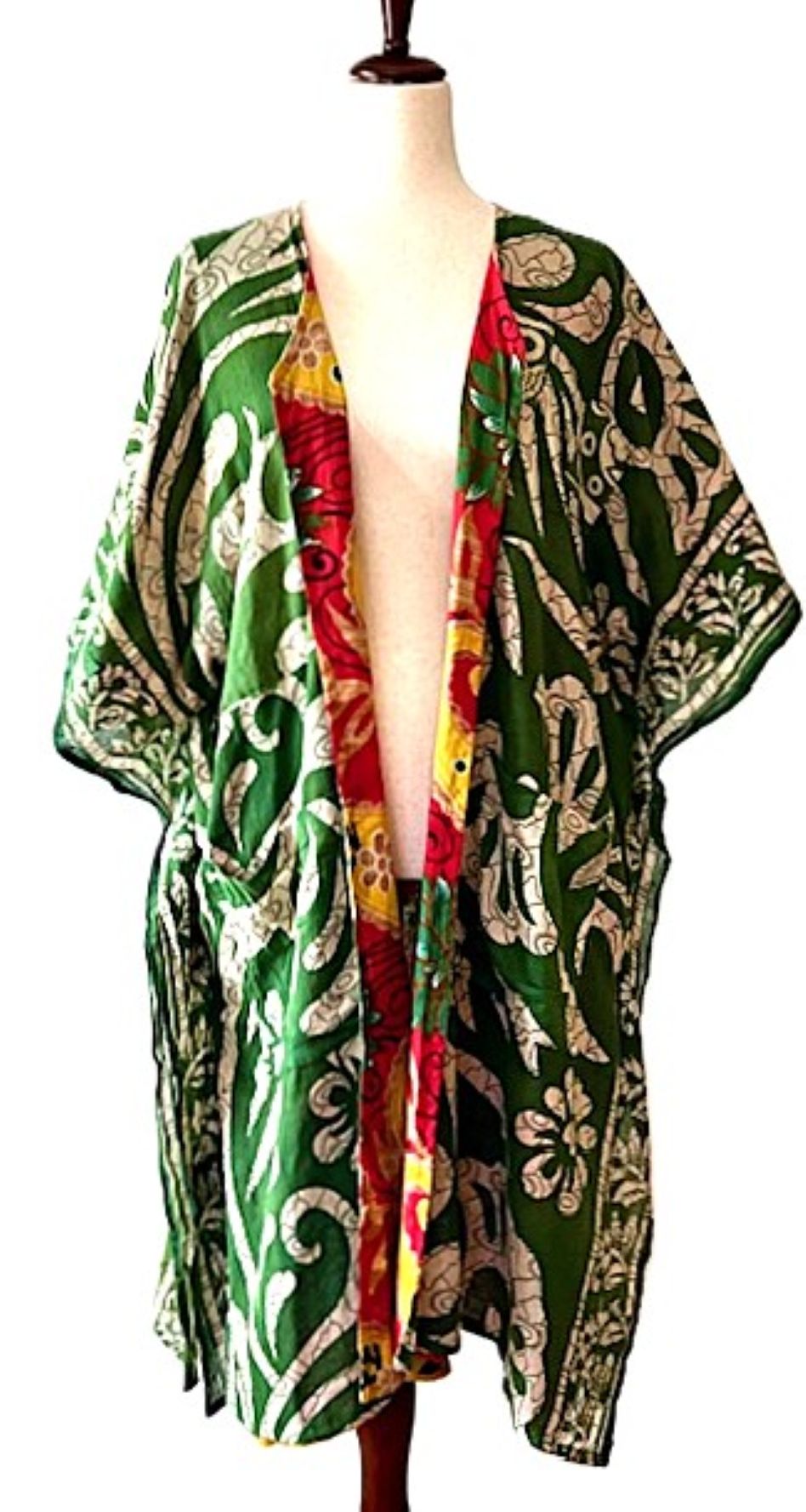 Kantha Bae Take It Easy Cotton Kimono, Fully Reversible. (Red Green)