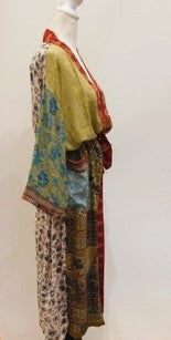 Luxury Mixed Print Silk Kimono Duster is Sophisticated (Mustard)