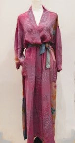 Top of the Line Silk Kimono Duster with Engineered Border (Pink)