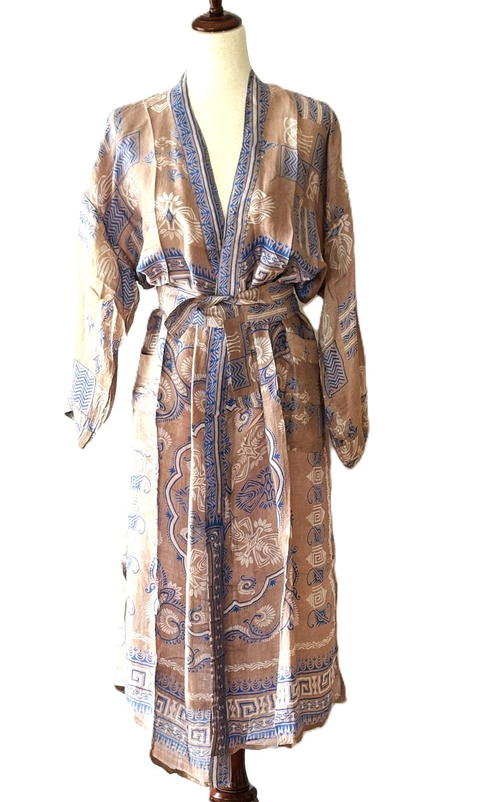 Long Silk Kimono Duster Is Feminine, Light Weight With Engineered Borders