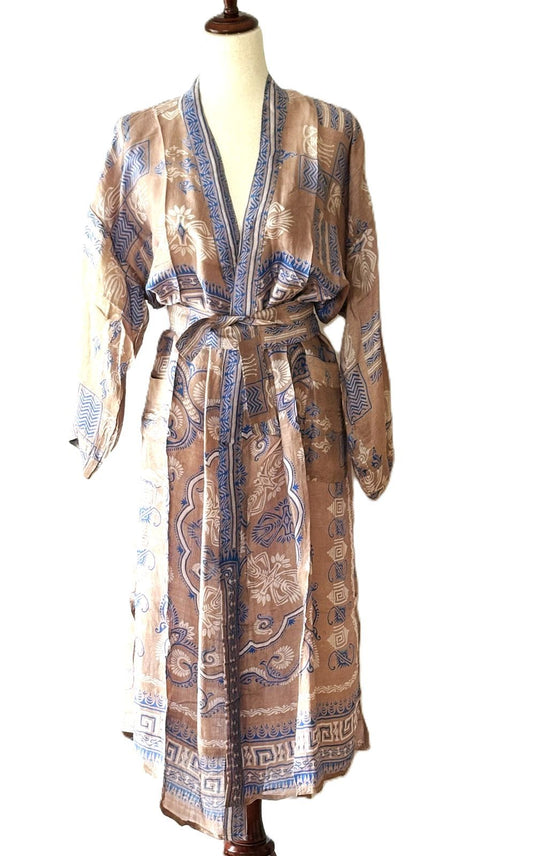 Long Silk Kimono Duster Is Feminine, Light Weight With Engineered Borders