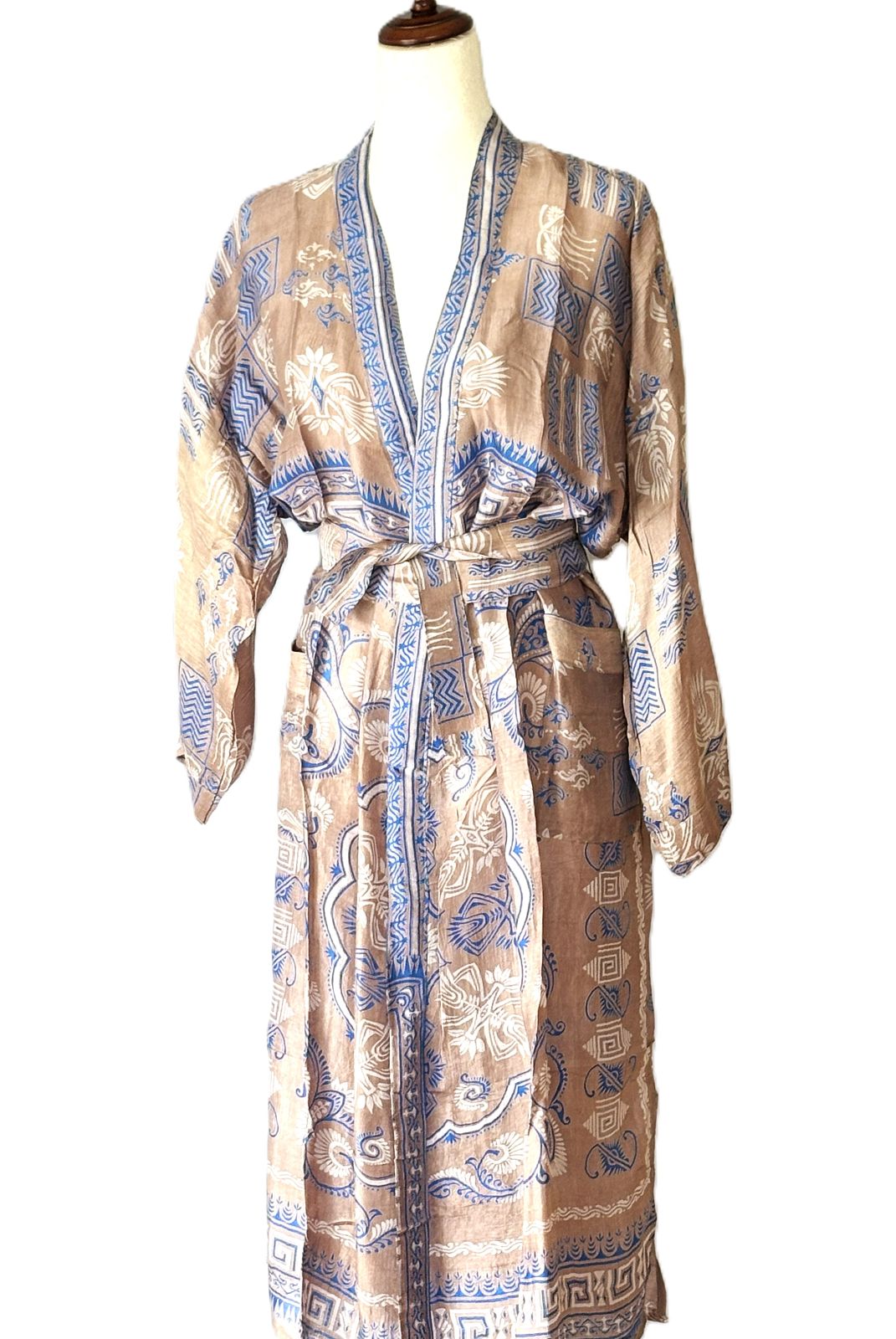 Long Silk Kimono Duster Is Feminine, Light Weight With Engineered Borders