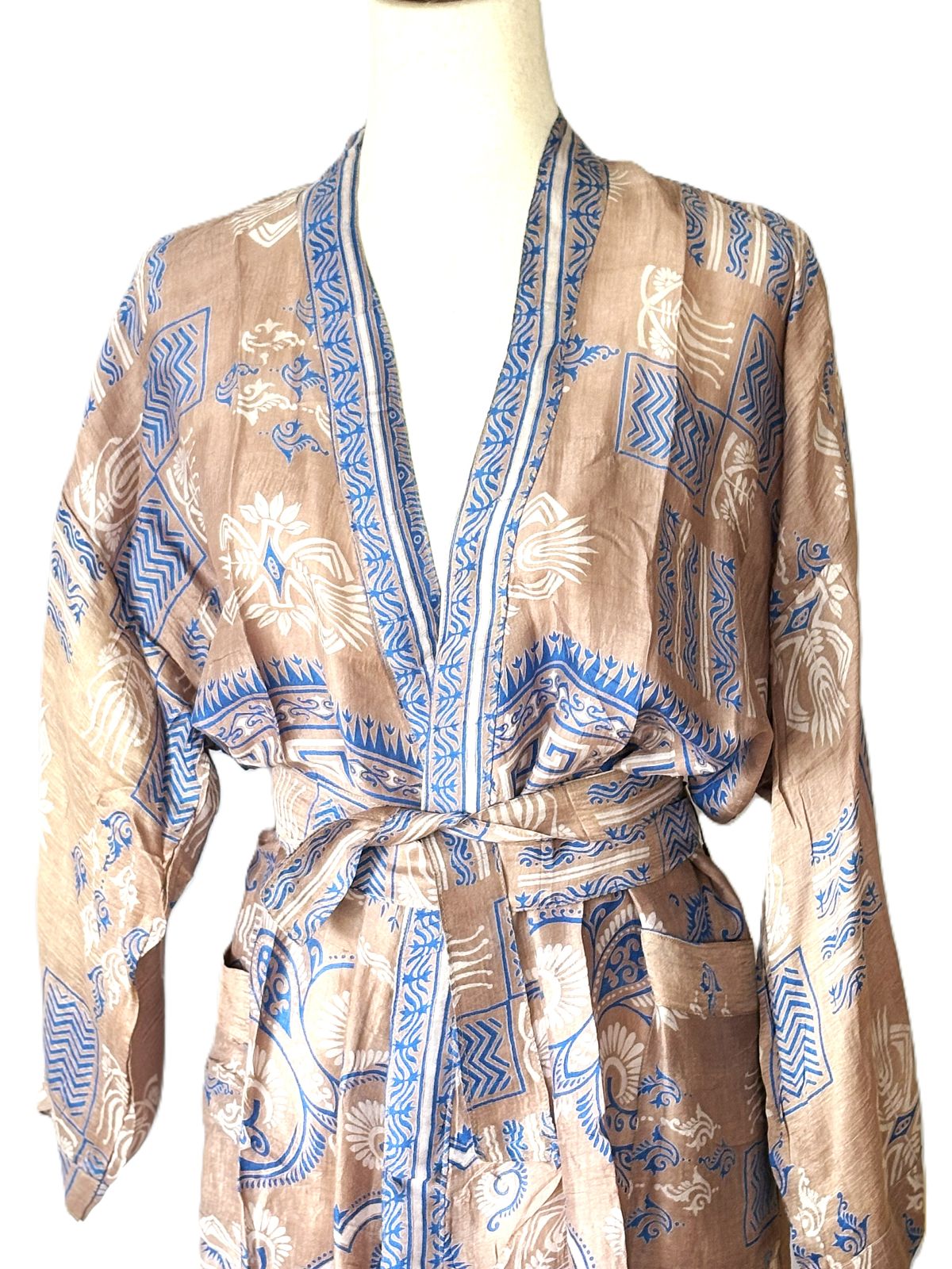 Long Silk Kimono Duster Is Feminine, Light Weight With Engineered Borders