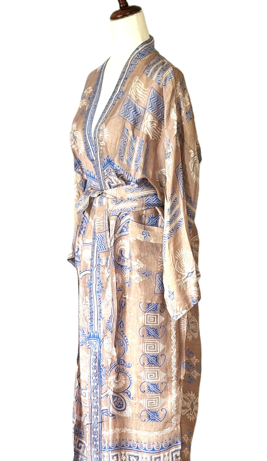 Long Silk Kimono Duster Is Feminine, Light Weight With Engineered Borders