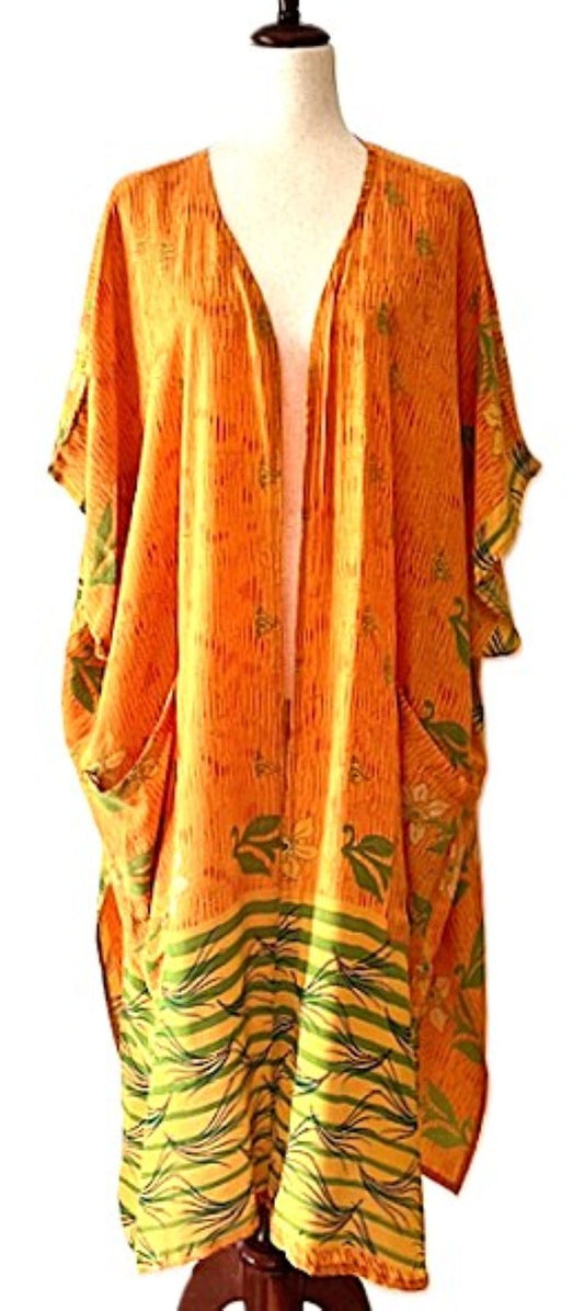 Kantha Bae Silk Solstice Kimono, The Perfect Overwear Layer (Orange)