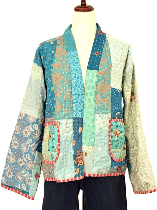 Jackets: Short, Patchwork Quilted, Unique, Fully Reversible.(Aqua)