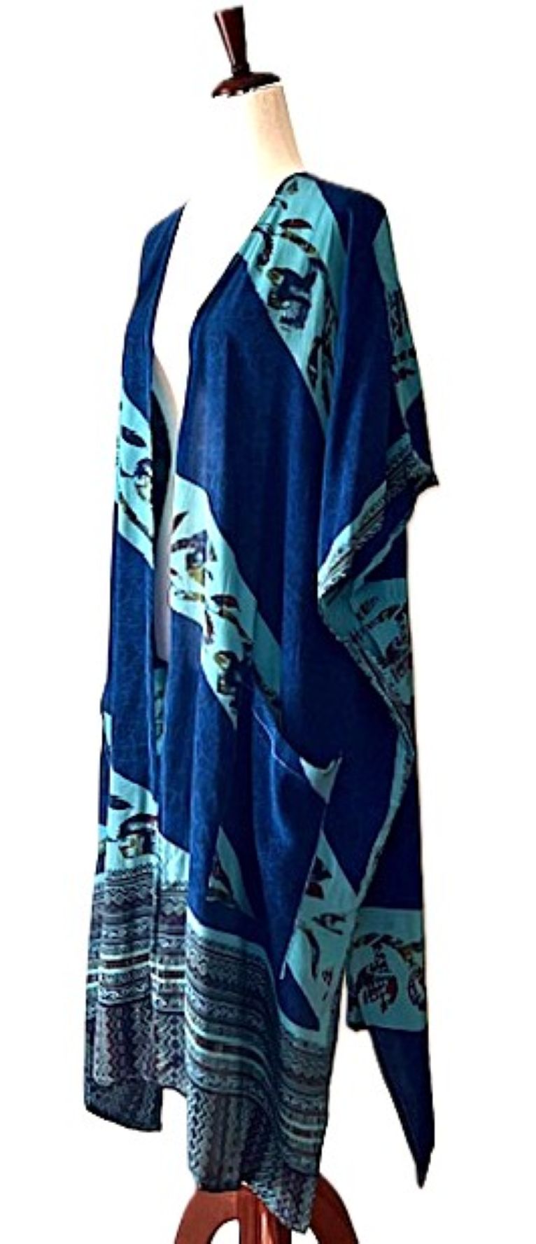Kantha Bae Silk Solstice Kimono, The Perfect Overwear Layer  (Navy Aqua)