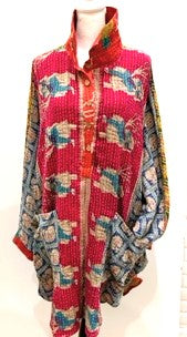 Designer Specialty Overblouse is Versatile: Coat, Coverup, or Top (Red Geo)