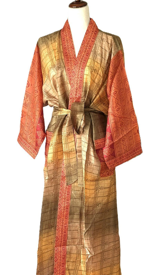 Signature Collection, Asian Influence In This Abstract Long Silk Kimono Duster. (Minerals)