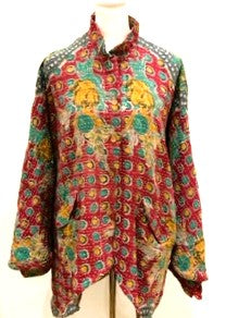 Kantha Cotton Embroidered Tunic: Best Seller (Green/Red)