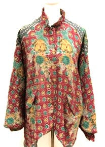Kantha Cotton Embroidered Tunic: Best Seller (Green/Red)
