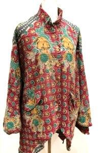 Kantha Cotton Embroidered Tunic: Best Seller (Green/Red)