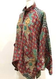 Kantha Cotton Embroidered Tunic: Best Seller (Green/Red)