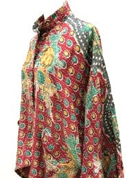 Kantha Cotton Embroidered Tunic: Best Seller (Green/Red)