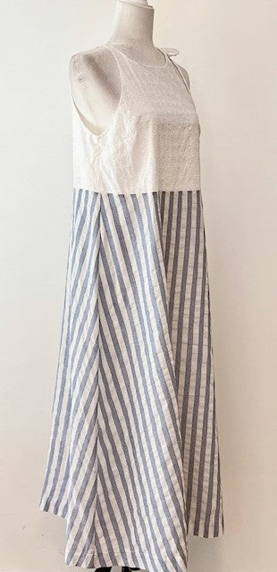 Cotton Eyelet Stripe Halter Tie  Maxi Dress