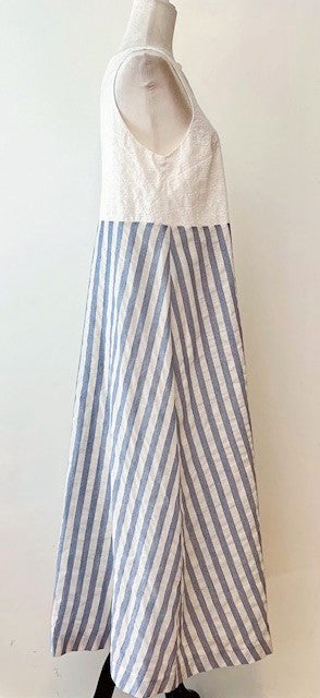 Cotton Eyelet Stripe Halter Tie  Maxi Dress