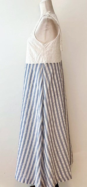 Cotton Eyelet Stripe Halter Tie  Maxi Dress