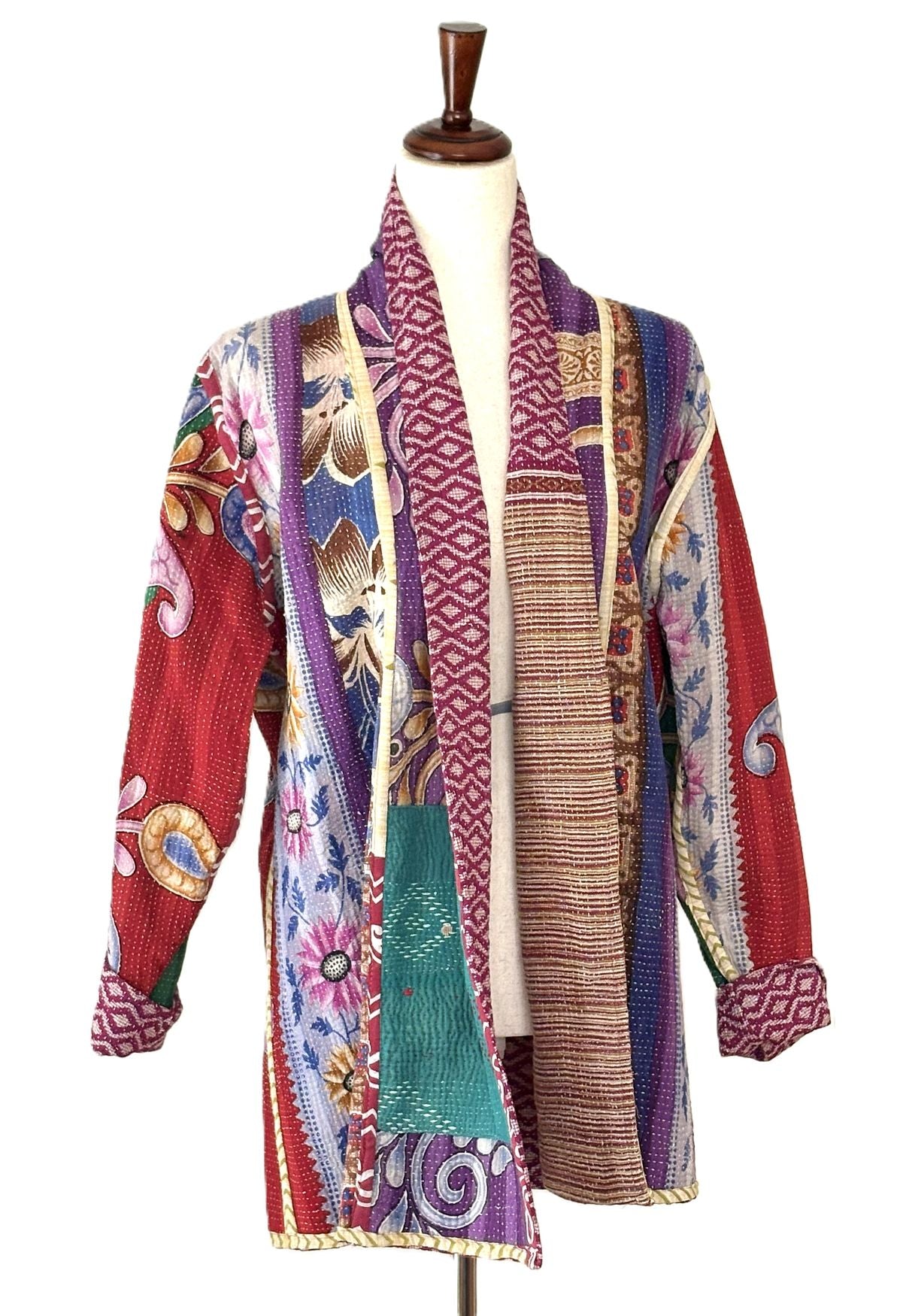 Specialty Collection: Patchwork Vintage Handmade Jacket Fully Reversible. (Red Beige)