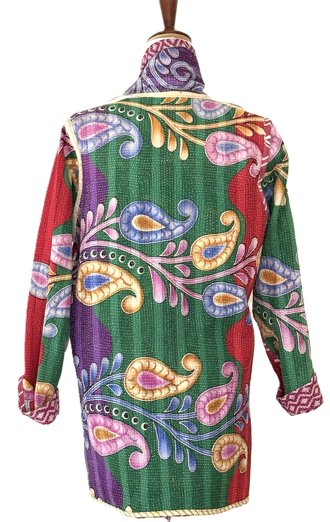 Specialty Collection: Patchwork Vintage Handmade Jacket Fully Reversible. (Red Beige)