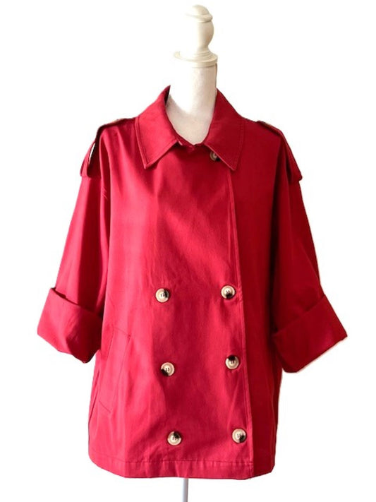 Short Classic Double Breasted Trench Coat.  Smart Basic (Red)