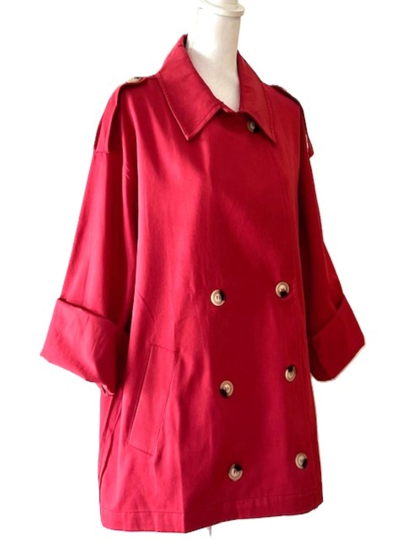 Short Classic Double Breasted Trench Coat.  Smart Basic (Red)