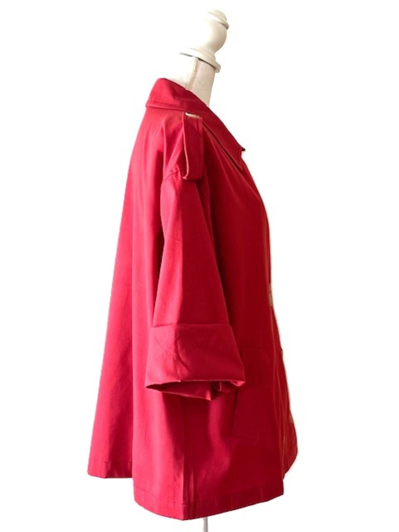 Short Classic Double Breasted Trench Coat.  Smart Basic (Red)