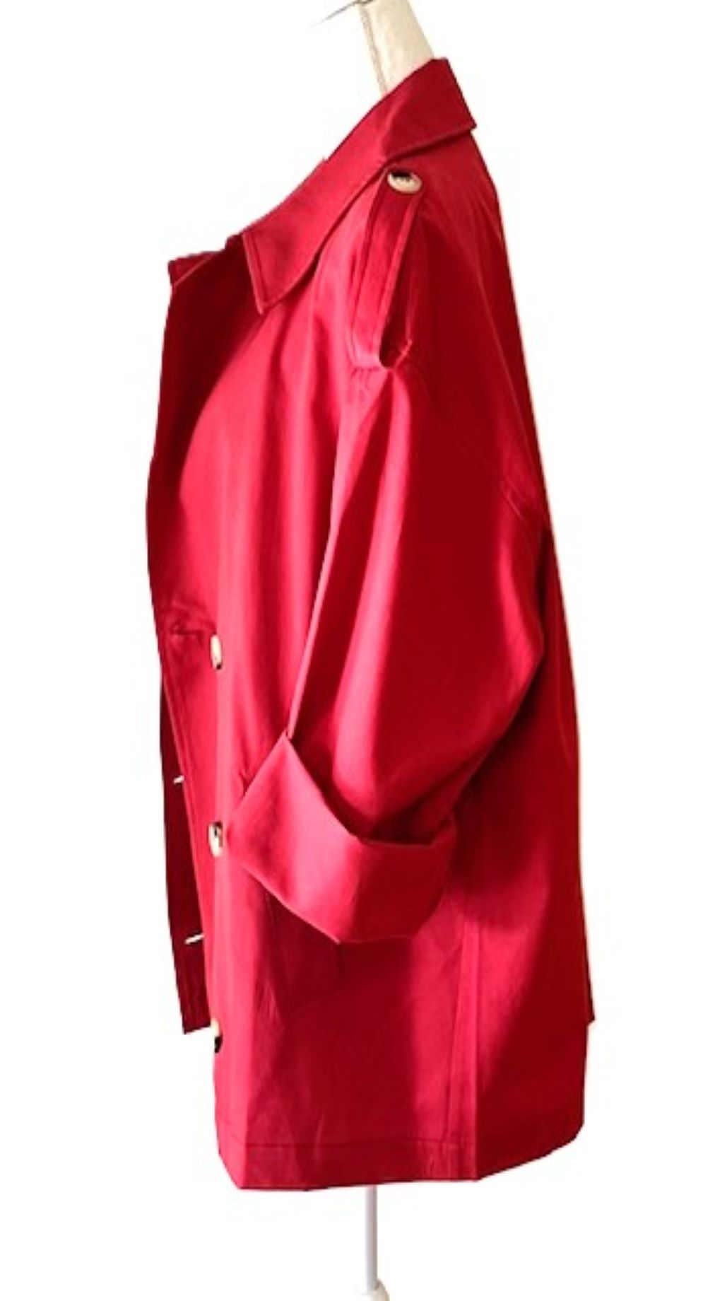 Short Classic Double Breasted Trench Coat.  Smart Basic (Red)