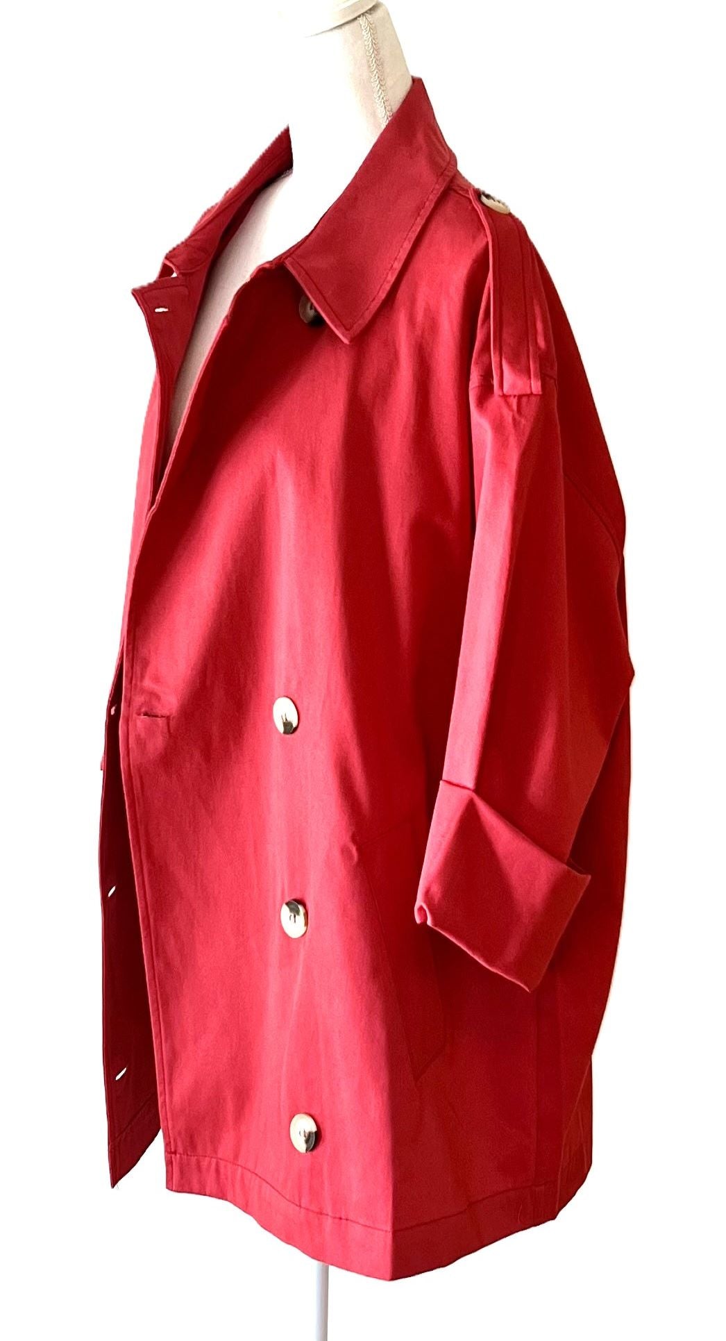 Short Classic Double Breasted Trench Coat.  Smart Basic (Red)