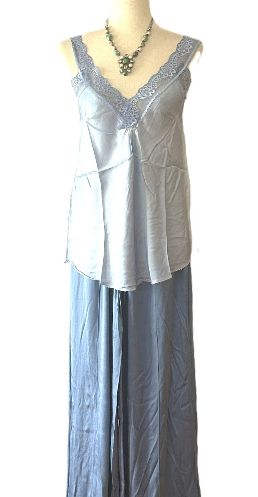 Top,  Lingerie Themed Silk Tank with V-Neck Lace. (6 colors)
