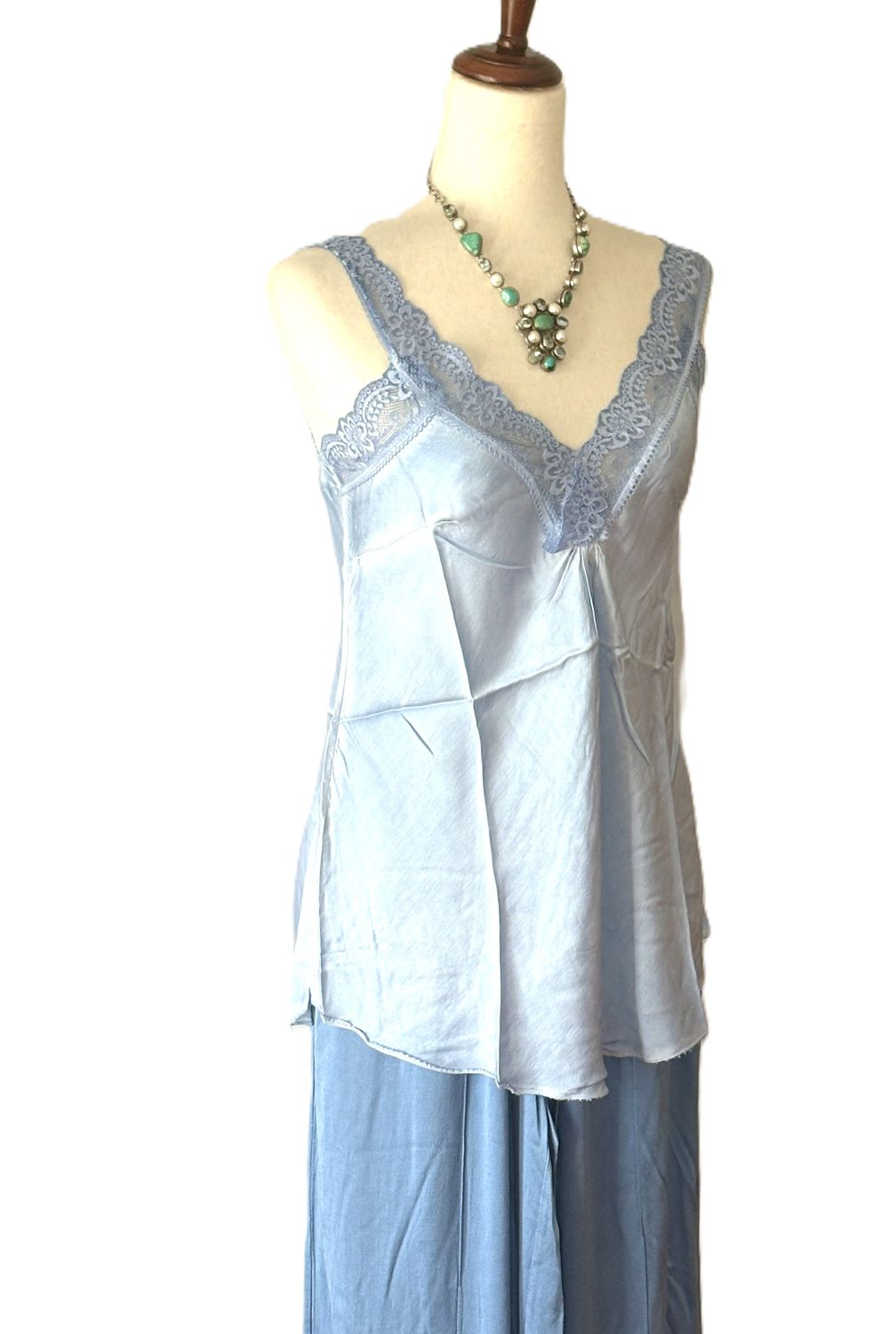 Top,  Lingerie Themed Silk Tank with V-Neck Lace. (6 colors)