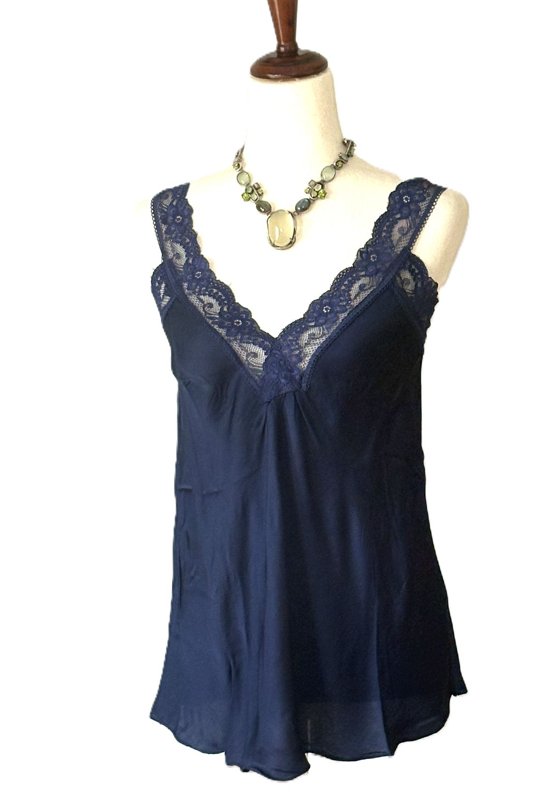 Top,  Lingerie Themed Silk Tank with V-Neck Lace. (6 colors)