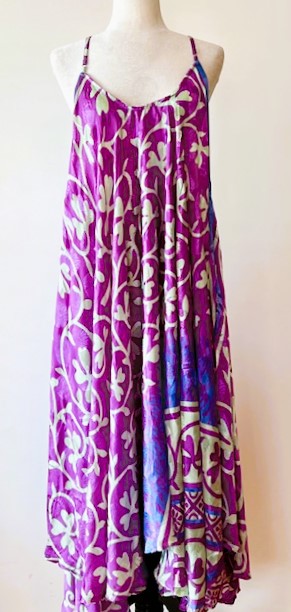 Kantha Bae Flowing Silk Slip Dress (Purple)