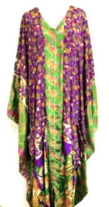 Mixed Print Silk Midi Dress: Comfy, Slimming, and Unique (Purple/Green)