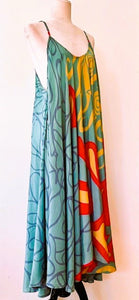 Mixed Print Silk Midi Dress: Comfy, Slimming, and Unique (Purple/Green)