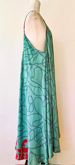 Kantha Bae Flowing Silk Slip Dress (Aqua)