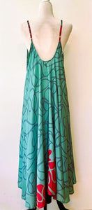 Mixed Print Silk Midi Dress: Comfy, Slimming, and Unique (Purple/Green)