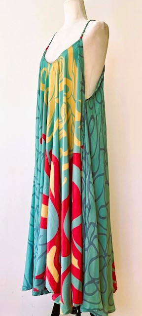 Kantha Bae Flowing Silk Slip Dress (Aqua)