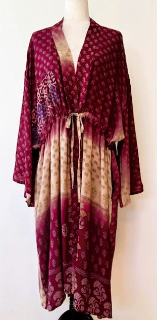 Kantha Bae Dreamweaver Silk Kimono Is A Statement Piece. Wine