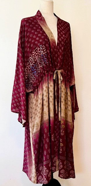 Kantha Bae Dreamweaver Silk Kimono Is A Statement Piece. Wine