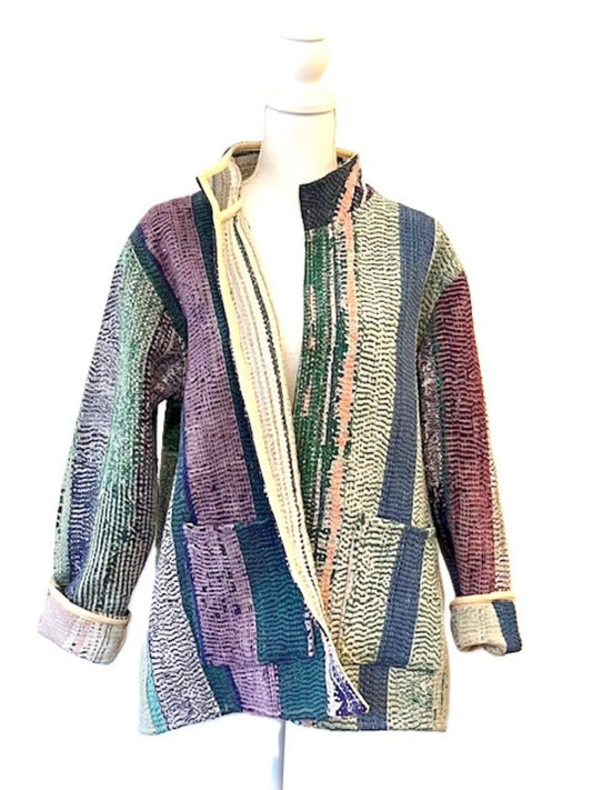 Specialty Collection: Short Designer Patchwork Hand Embroidered Jacket. Fully Reversible.(Pastel)(Copy)