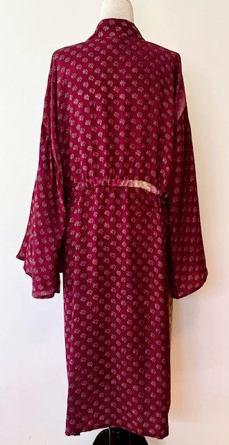 Kantha Bae Dreamweaver Silk Kimono Is A Statement Piece. Wine