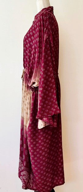 Kantha Bae Dreamweaver Silk Kimono Is A Statement Piece. Wine