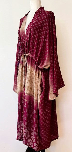 Kantha Bae Dreamweaver Silk Kimono Is A Statement Piece. Wine