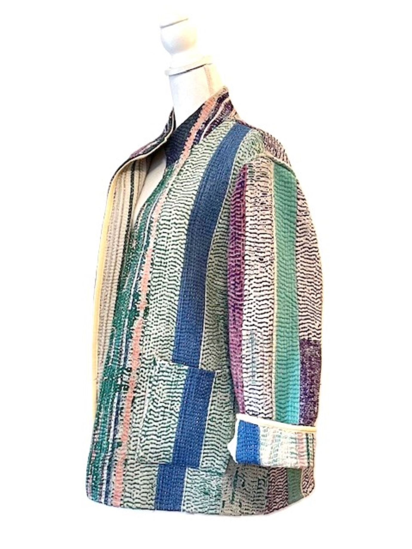 Specialty Collection: Short Designer Patchwork Hand Embroidered Jacket. Fully Reversible.(Pastel)(Copy)