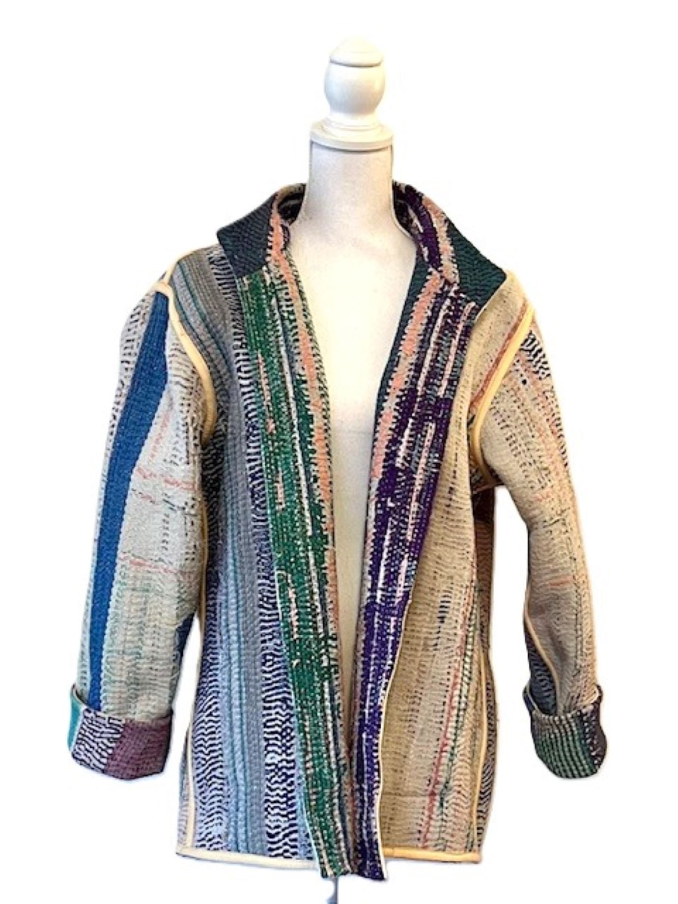 Specialty Collection: Short Designer Patchwork Hand Embroidered Jacket. Fully Reversible.(Pastel)(Copy)